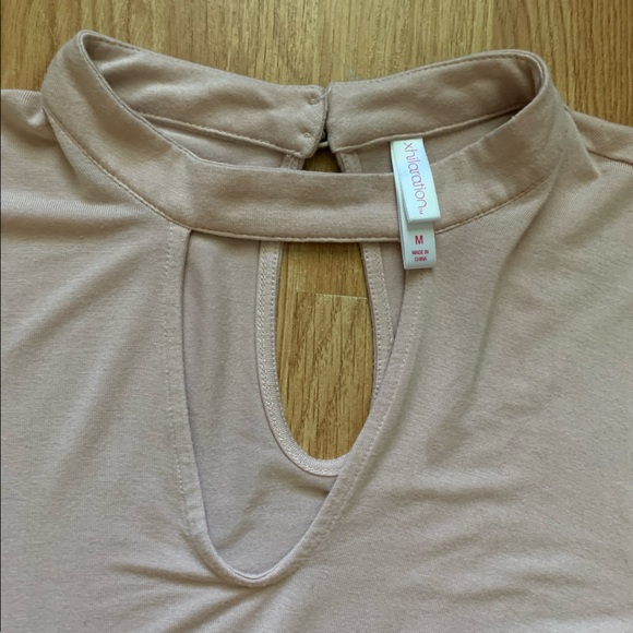 Pink shirt with lace bell sleeves, great for day night or work! Lightly worn! - Picture 2 of 2